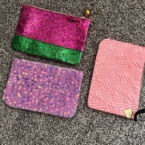 Make-up pouches, set of three, multi-colored, as shown, new.